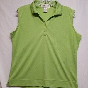 NWOT Tehama L Olive Green Sleeveless Golf Shirt